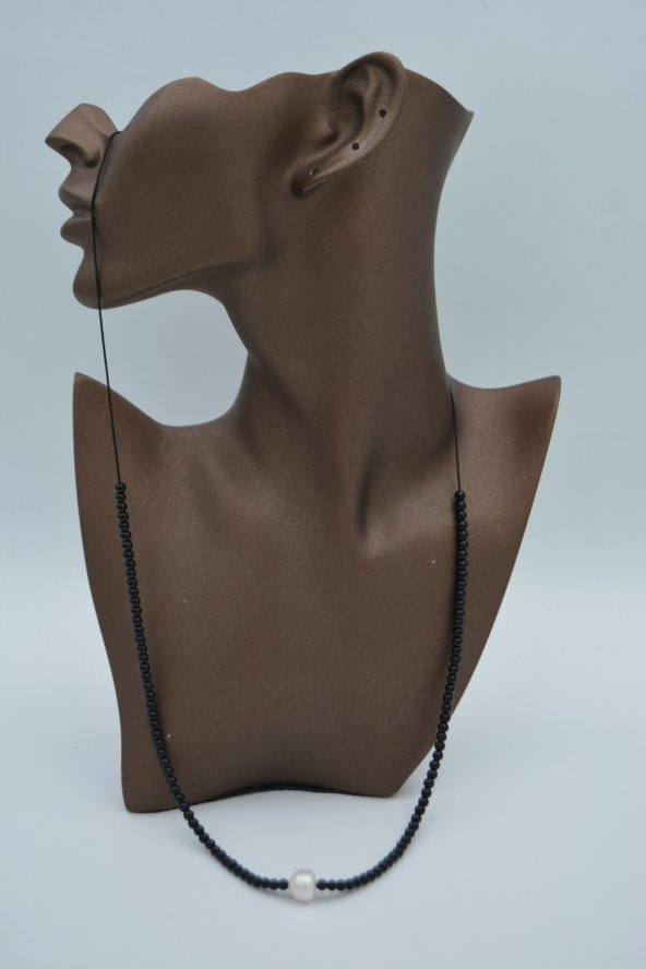 STONEAGE jEWELLERY İnci ve Oniks Taşlı Metalsiz Kolye - Resim 5