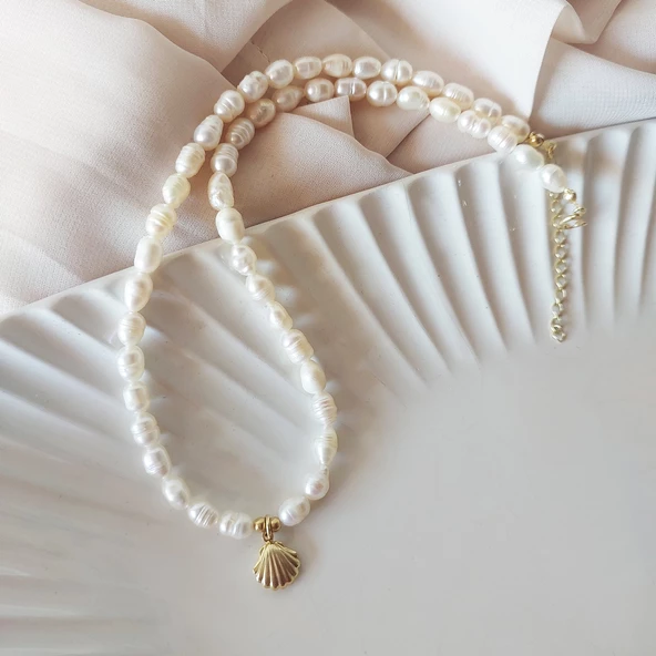 Vaoov 925 Ayar Gümüş Midye Kabuğu İnci Kolye - Resim 4