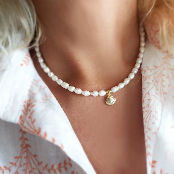 Vaoov 925 Ayar Gümüş Midye Kabuğu İnci Kolye ürün görseli