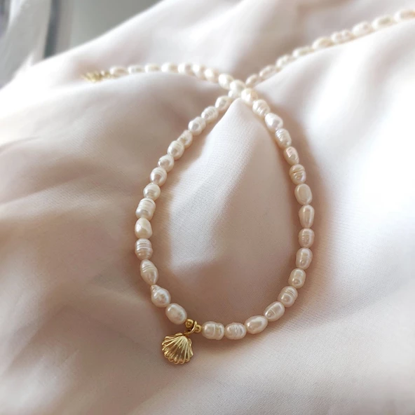 Vaoov 925 Ayar Gümüş Midye Kabuğu İnci Kolye - Resim 5