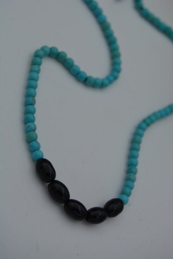 STONEAGE JEWELLERY Arpa Oniks ve turkuaz Taşlı Metalsiz Kolye ürün görseli