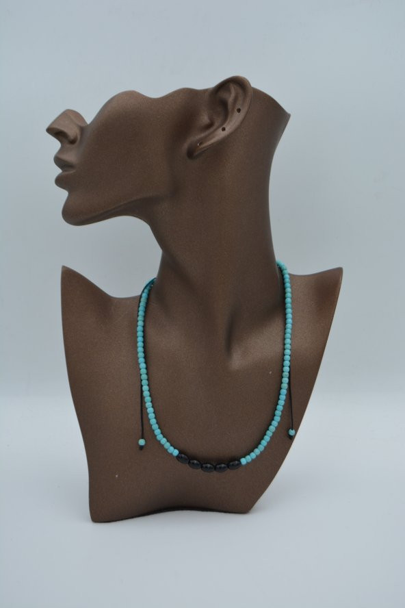 STONEAGE JEWELLERY Arpa Oniks ve turkuaz Taşlı Metalsiz Kolye - Resim 5