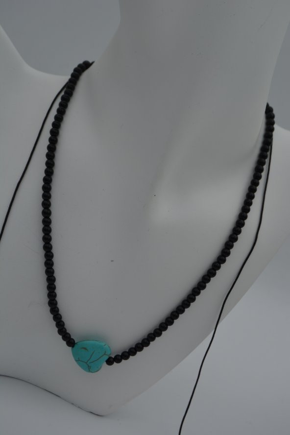 STONEAGE JEWELLERY Kalp Turkuaz ve Oniks Taşlı Metalsiz Kolye ürün görseli