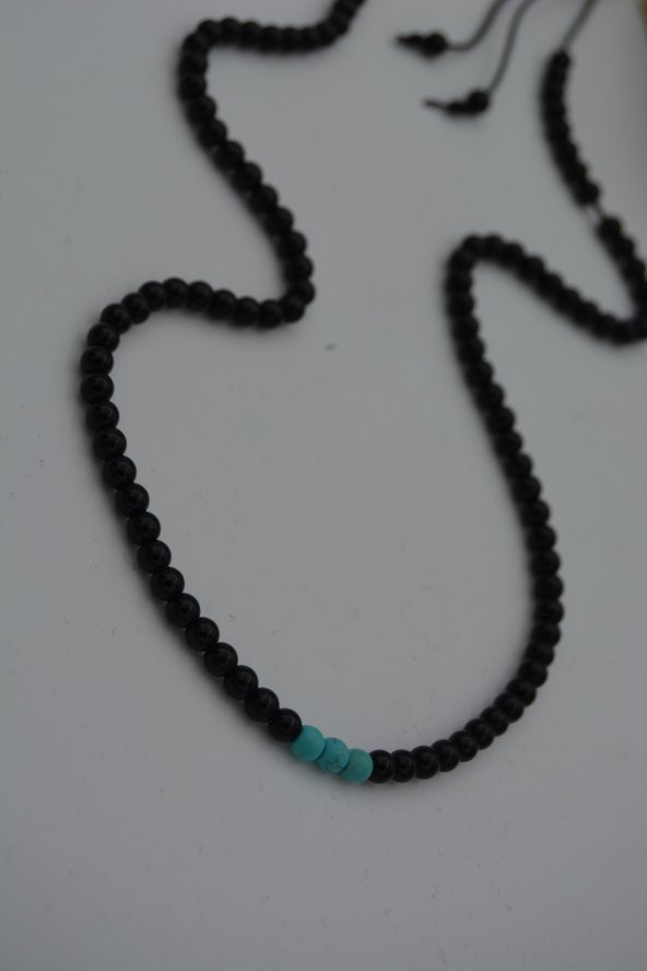 STONEAGE JEWELLERY Turkuaz ve Oniks Taşlı Metalsiz Kolye ürün görseli