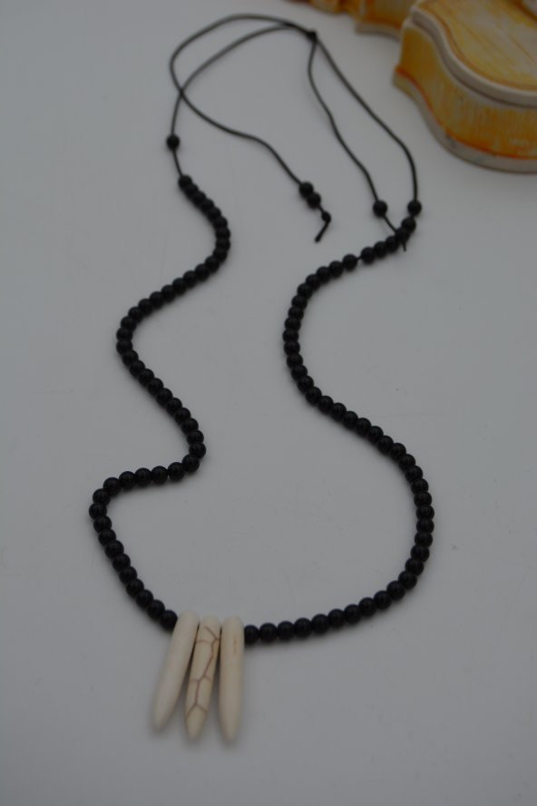 STONEAGE JEWELLERY Oniks Doğal Taşlı Metalsiz Kolye - Resim 2