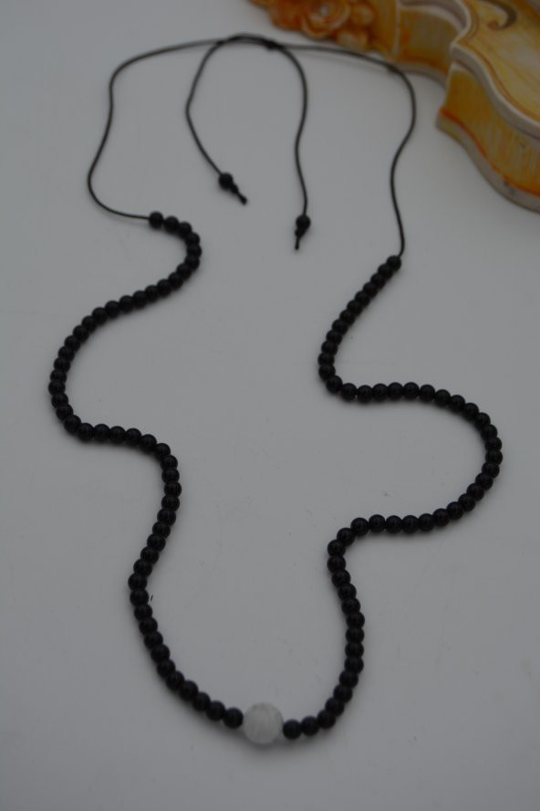 STONEAGE JEWELLERY Havlit ve Oniks Taşlı Metalsiz Kolye - Resim 2