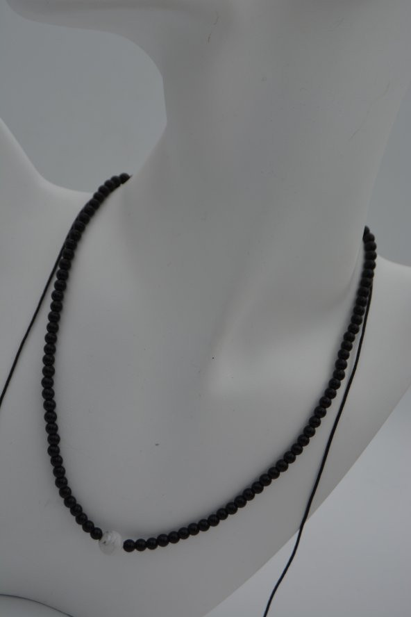 STONEAGE JEWELLERY Havlit ve Oniks Taşlı Metalsiz Kolye - Resim 3