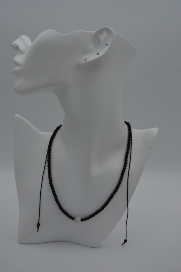 STONEAGE JEWELLERY Havlit ve Oniks Taşlı Metalsiz Kolye - Resim 4