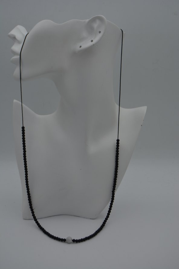 STONEAGE JEWELLERY Havlit ve Oniks Taşlı Metalsiz Kolye - Resim 5