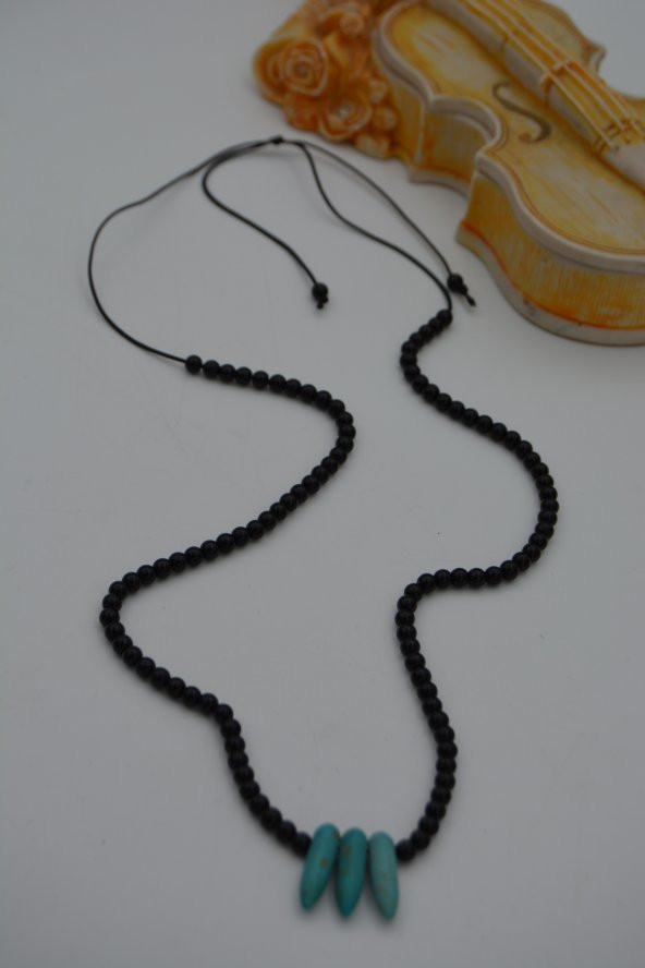 STONEAGE JEWELLERY Amazonit ve Oniks Taşlı Metalsiz Şifa Kolyesi - Resim 2