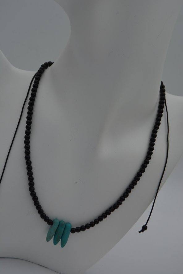 STONEAGE JEWELLERY Amazonit ve Oniks Taşlı Metalsiz Şifa Kolyesi - Resim 3