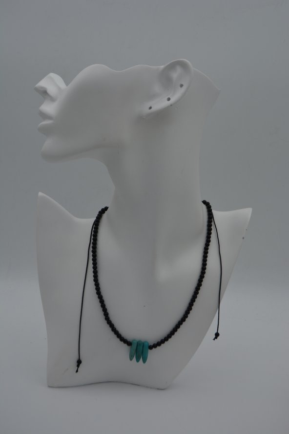 STONEAGE JEWELLERY Amazonit ve Oniks Taşlı Metalsiz Şifa Kolyesi - Resim 4