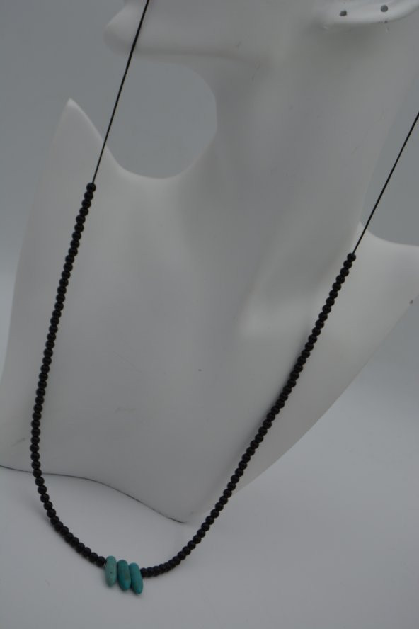 STONEAGE JEWELLERY Amazonit ve Oniks Taşlı Metalsiz Şifa Kolyesi - Resim 5