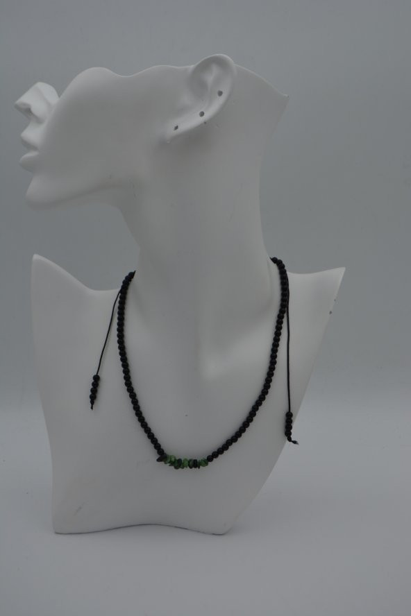 STONEAGE JEWELLERY Zümrüt ve Oniks Doğal Taşlı Metalsiz Kolye - Resim 4