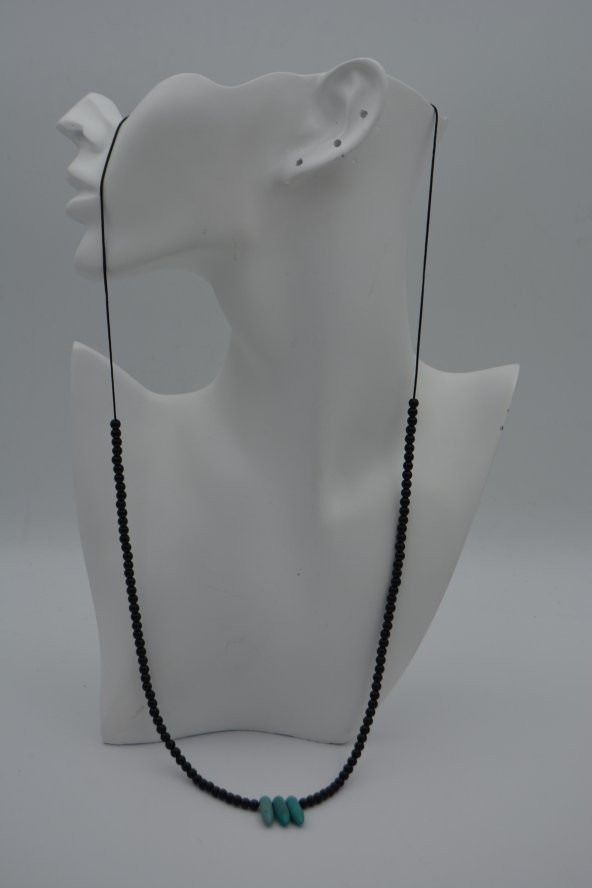 STONEAGE JEWELLERY Amazonit ve Oniks Taşlı Metalsiz Şifa Kolyesi - Resim 6