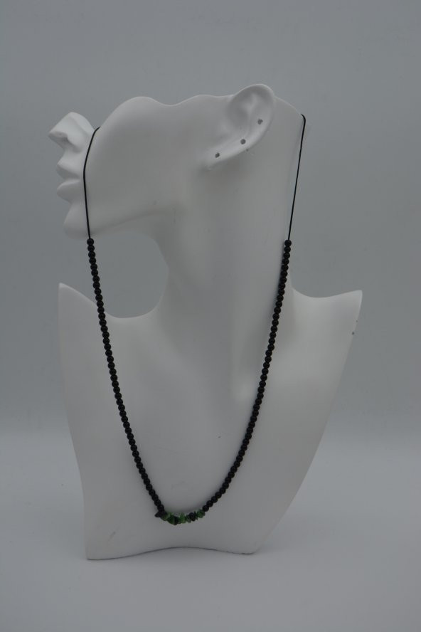 STONEAGE JEWELLERY Zümrüt ve Oniks Doğal Taşlı Metalsiz Kolye - Resim 5