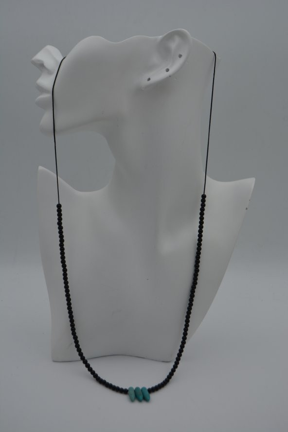 STONEAGE JEWELLERY Amazonit ve Oniks Taşlı Metalsiz Şifa Kolyesi - Resim 7