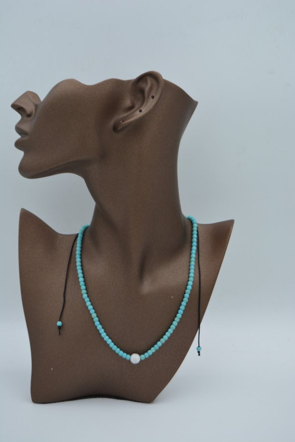 STONEAGE JEWELLERY İnci ve Turkuaz Taşlı Metalsiz Kolye - Resim 3