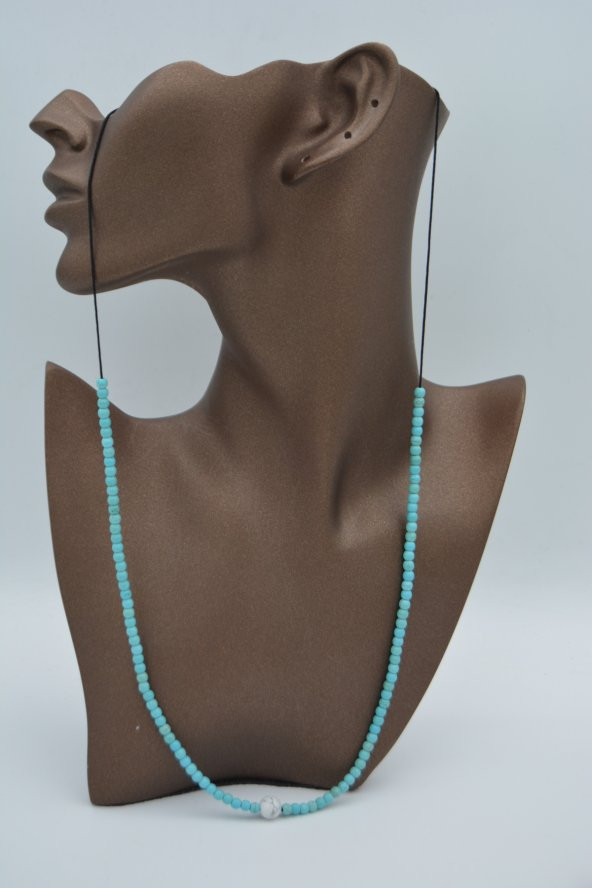 STONEAGE JEWELLERY İnci ve Turkuaz Taşlı Metalsiz Kolye - Resim 5