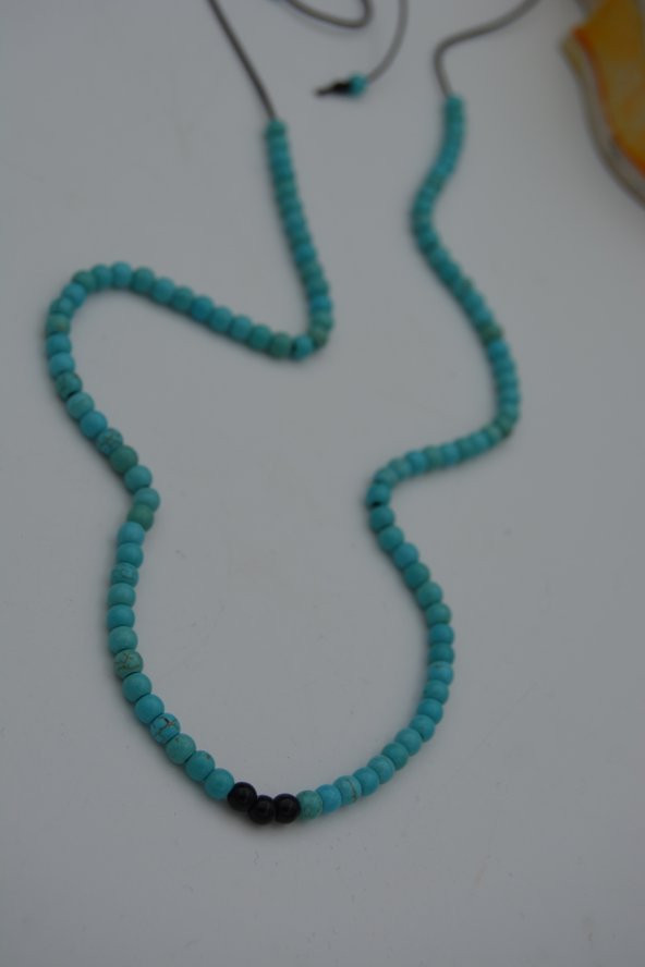 STONEAGE JEWELLERY Turkuaz ve Oniks Taşlı Metalsiz Kolye ürün görseli