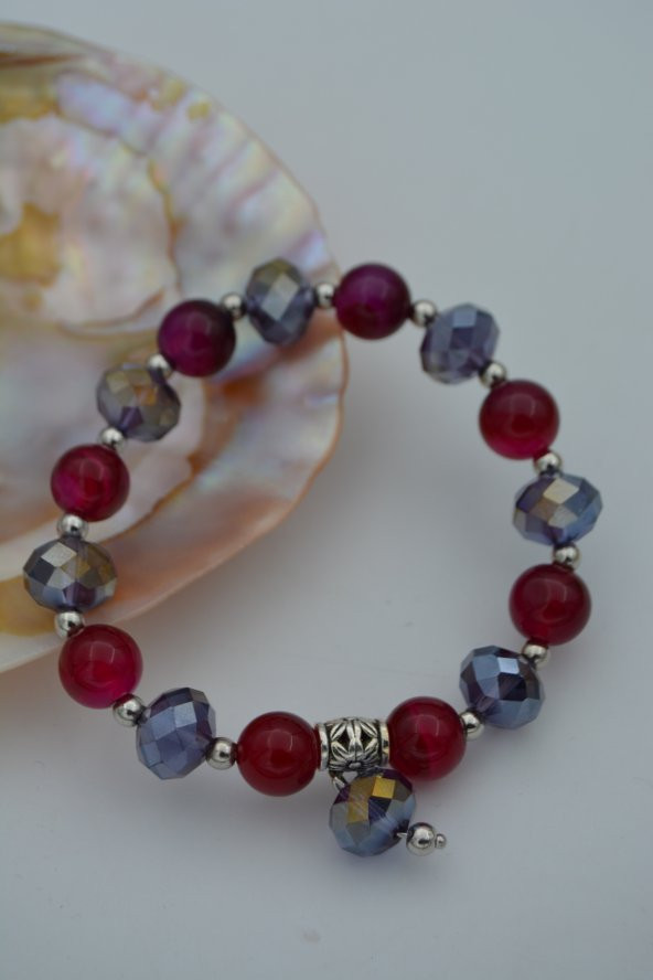 STONEAGE JEWELLERY Çek Kristali ve Mor Akik Bileklik ürün görseli