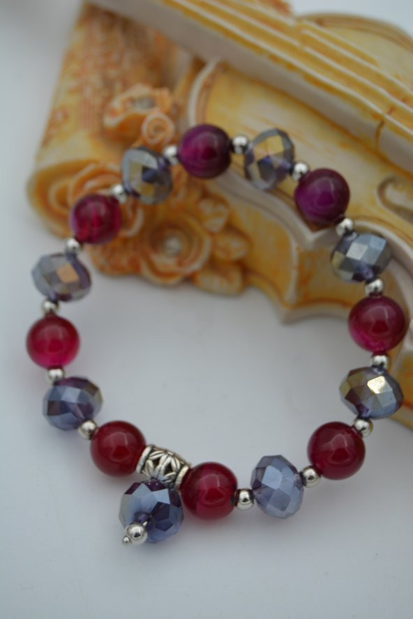 STONEAGE JEWELLERY Çek Kristali ve Mor Akik Bileklik - Resim 2