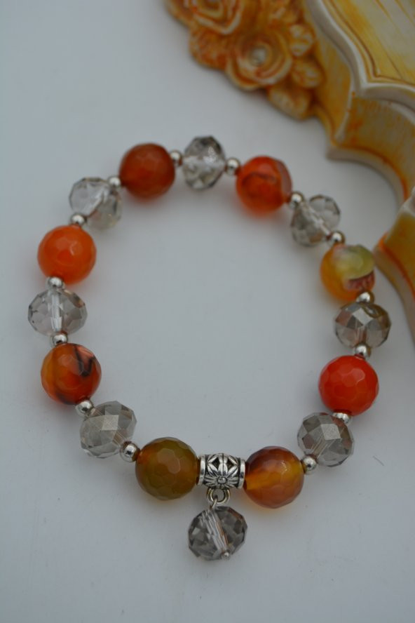 STONEAGE JEWELLERY Akik Taşlı ve Çek Kristali Bileklik - Resim 4