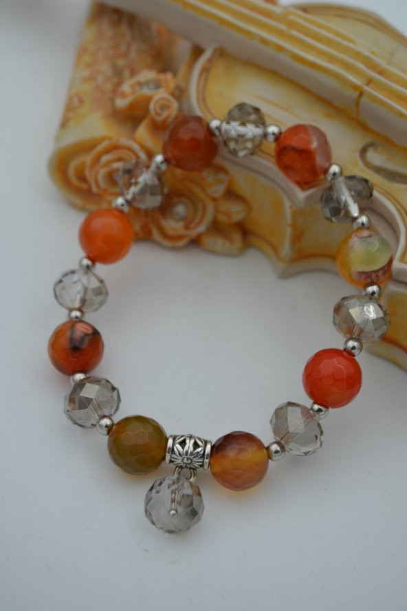 STONEAGE JEWELLERY Akik Taşlı ve Çek Kristali Bileklik - Resim 6