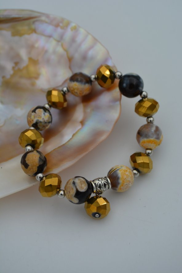 STONEAGE JEWELLERY Akik Taşlı ve Çek Kristalli Bileklik ürün görseli