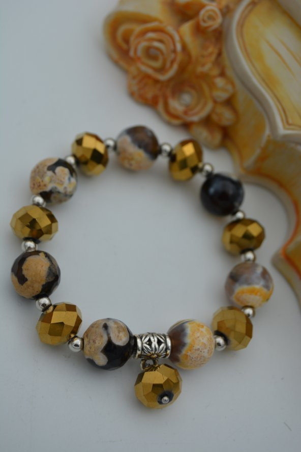 STONEAGE JEWELLERY Akik Taşlı ve Çek Kristalli Bileklik - Resim 3