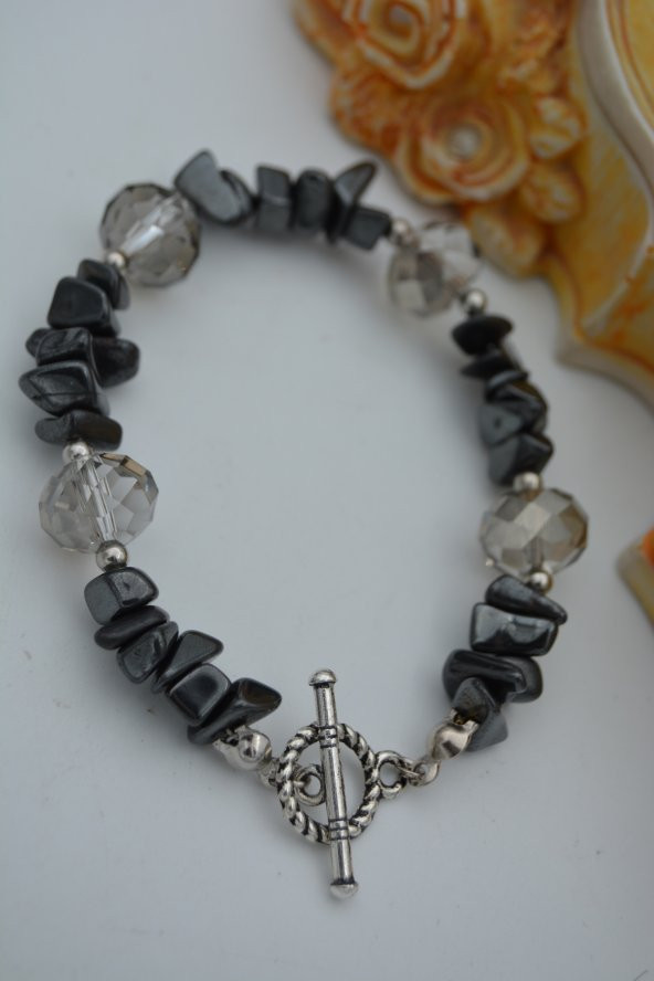 STONEAGE JEWELLERY Hematit ve Çek Kristalden Bileklik - 5