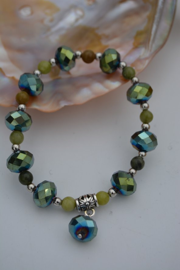 STONEAGE JEWELLERY Yeşim Taşlı ve Çek Kristalli Bileklik - Resim 2