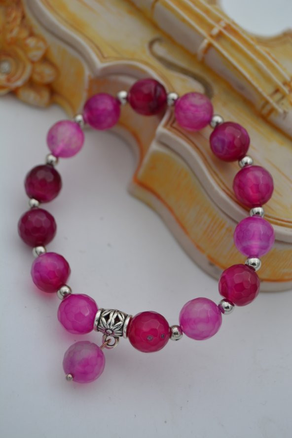 STONEAGE JEWELLERY Pembe Akik Taşlı Bileklik - Resim 3