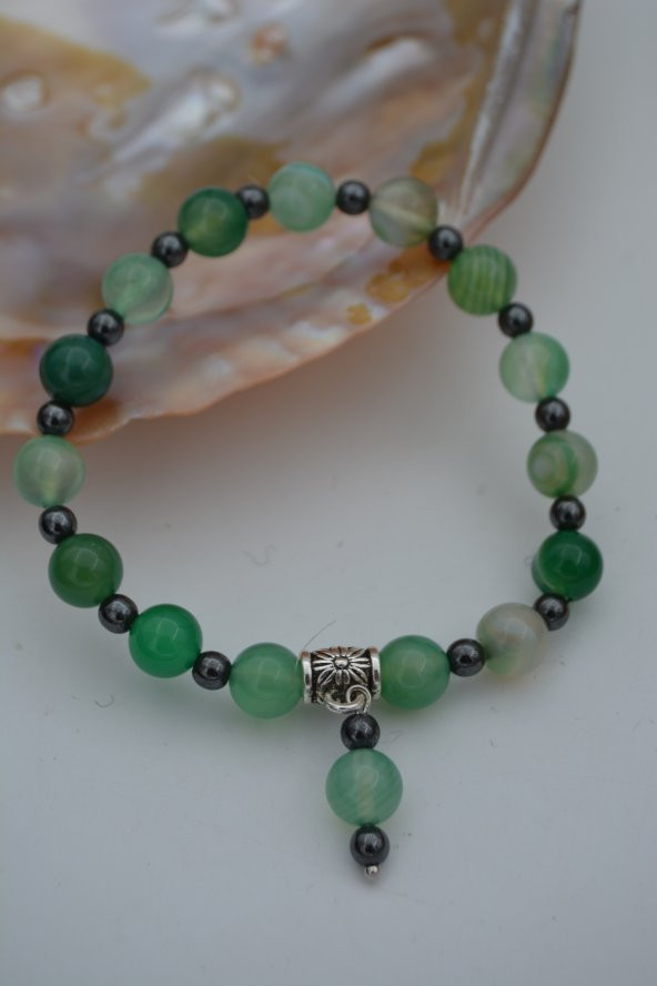STONEAGE JEWELLERY Yeşil Akik ve Hematit Doğal Taşlı Bileklik ürün görseli