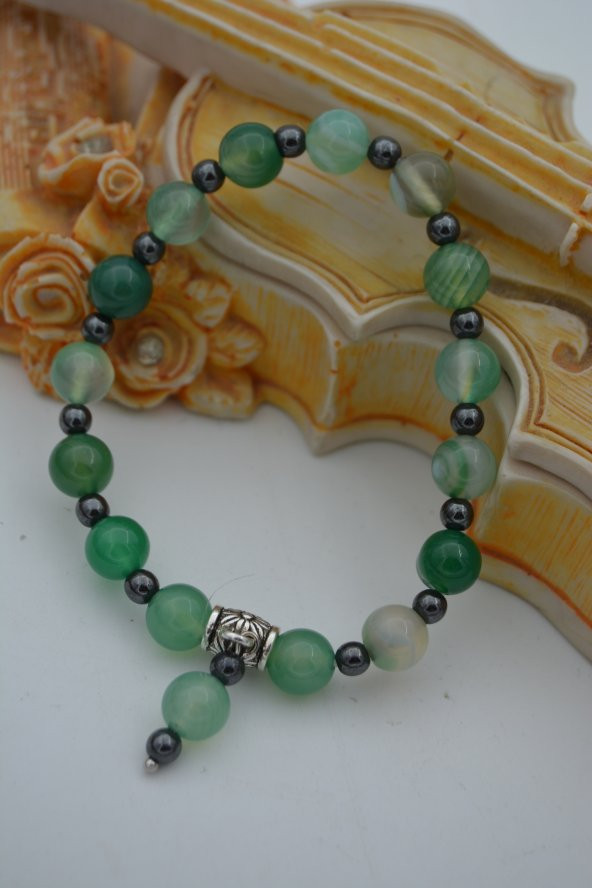 STONEAGE JEWELLERY Yeşil Akik ve Hematit Doğal Taşlı Bileklik - Resim 2