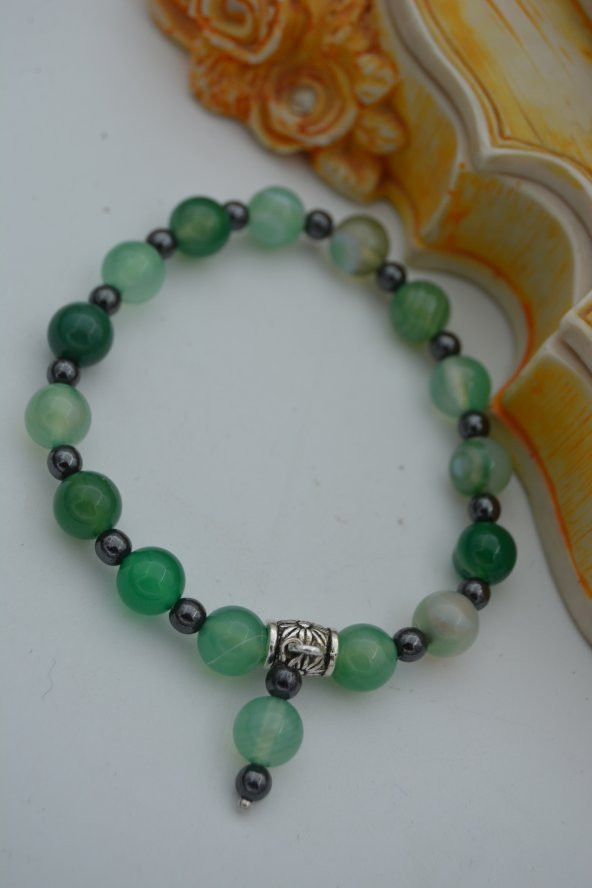 STONEAGE JEWELLERY Yeşil Akik ve Hematit Doğal Taşlı Bileklik - Resim 3