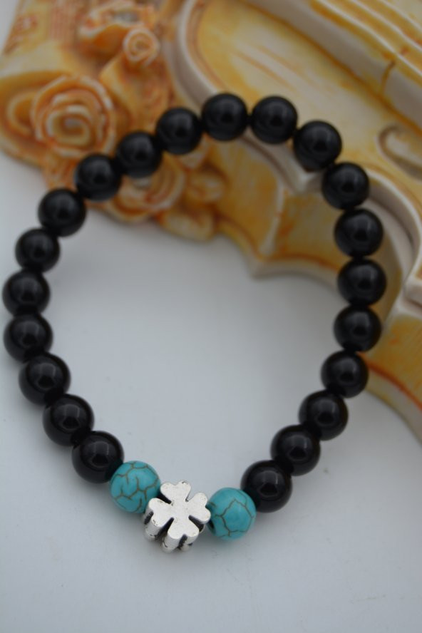 STONEAGE JEWELLERY Oniks ve Turkuaz Doğal Taşlı Bileklik - Resim 3