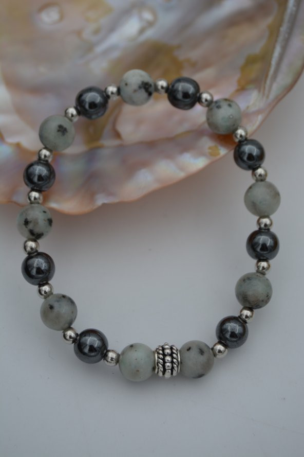 STONEAGE JEWELLERY Dalmaçyalı Akik ve Hematit Doğal Taşlı Bileklik ürün görseli