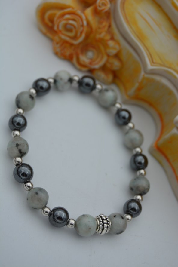 STONEAGE JEWELLERY Dalmaçyalı Akik ve Hematit Doğal Taşlı Bileklik - Resim 2