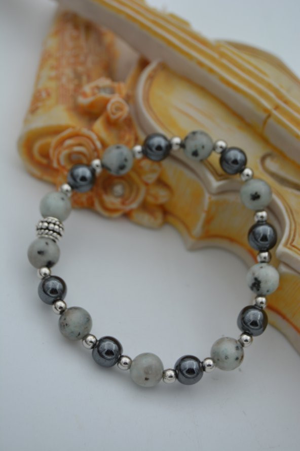 STONEAGE JEWELLERY Dalmaçyalı Akik ve Hematit Doğal Taşlı Bileklik - Resim 3