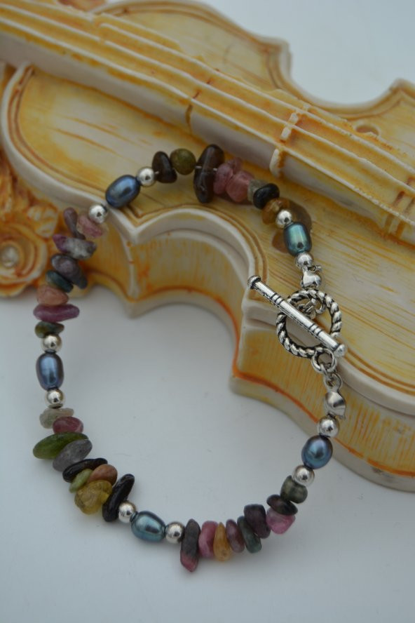 STONEAGE JEWELLERY Turmalin ve Siyah Arpa İncili Doğal Taş Bileklik - Resim 5