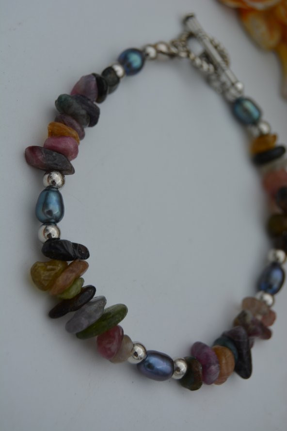 STONEAGE JEWELLERY Turmalin ve Siyah Arpa İncili Doğal Taş Bileklik - Resim 8