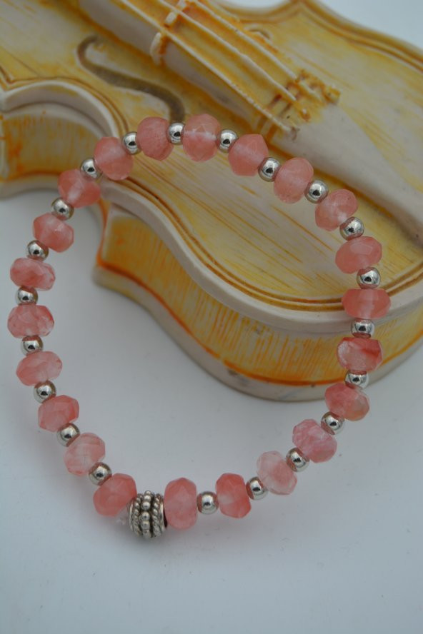 STONEAGE JEWELLERY Gül Kuvars Doğal Taşlı Bileklik - Resim 2