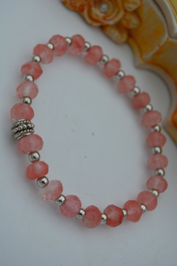 STONEAGE JEWELLERY Gül Kuvars Doğal Taşlı Bileklik - Resim 3