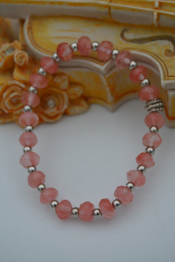 STONEAGE JEWELLERY Gül Kuvars Doğal Taşlı Bileklik - Resim 5