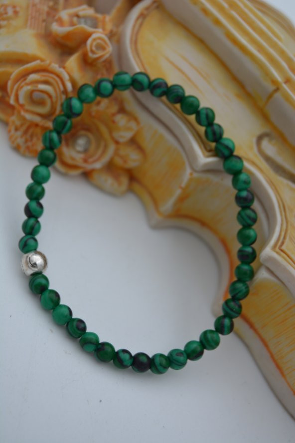 STONEAGE JEWELLERY Malahit Doğal Taşlı Unisex İnce Bileklik - Resim 2