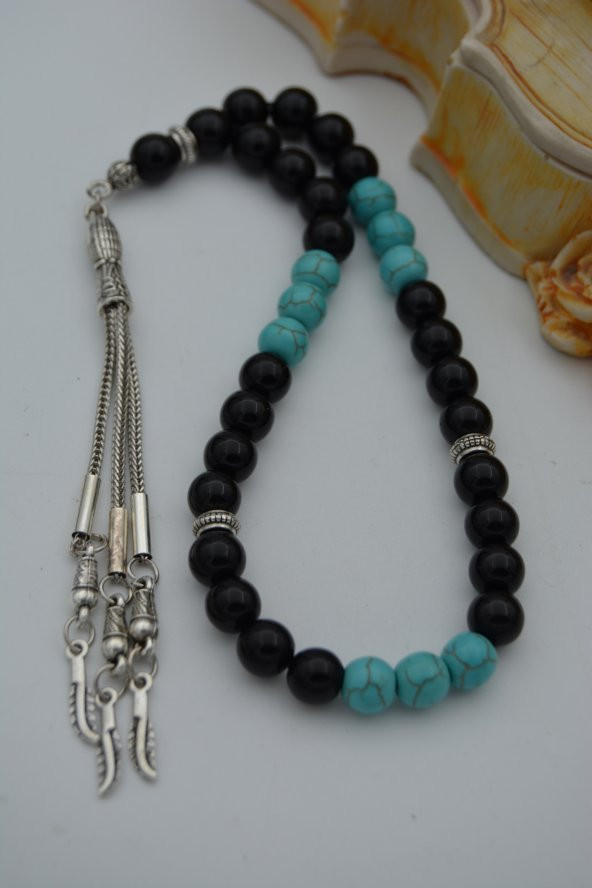 STONEAGE Mat Oniks ve Turkuaz Taşlı Tespih - Resim 4