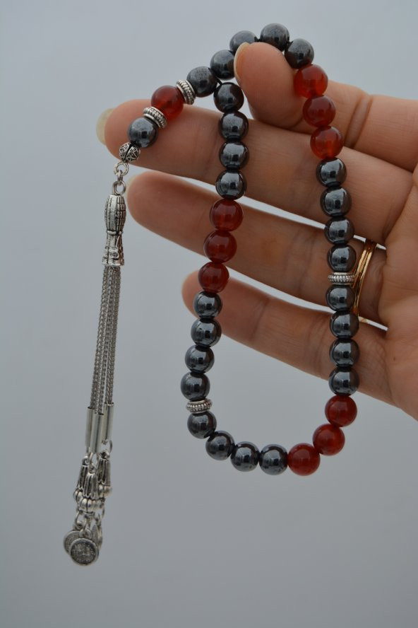 STONEAGE Hematit ve Akik Taşlı Tesbih Tespih - 3