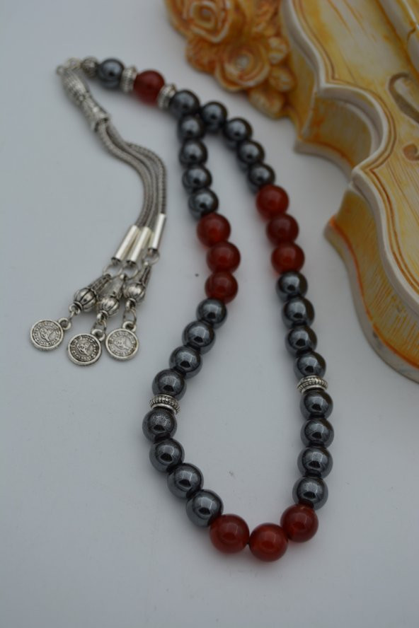 STONEAGE Hematit ve Akik Taşlı Tesbih Tespih - 4