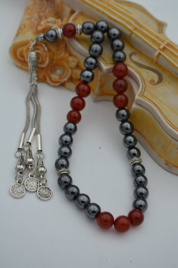 STONEAGE Hematit ve Akik Taşlı Tesbih Tespih - 6